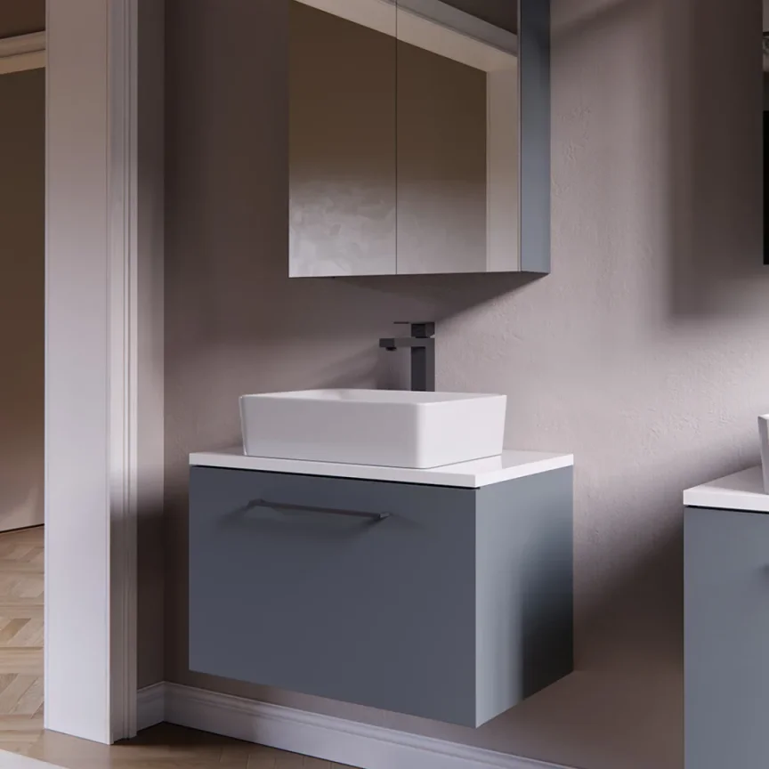 Saneux Austen 60cm 1 Drawer Wall Mounted Unit - Matte Iron Grey detail view - Image 2