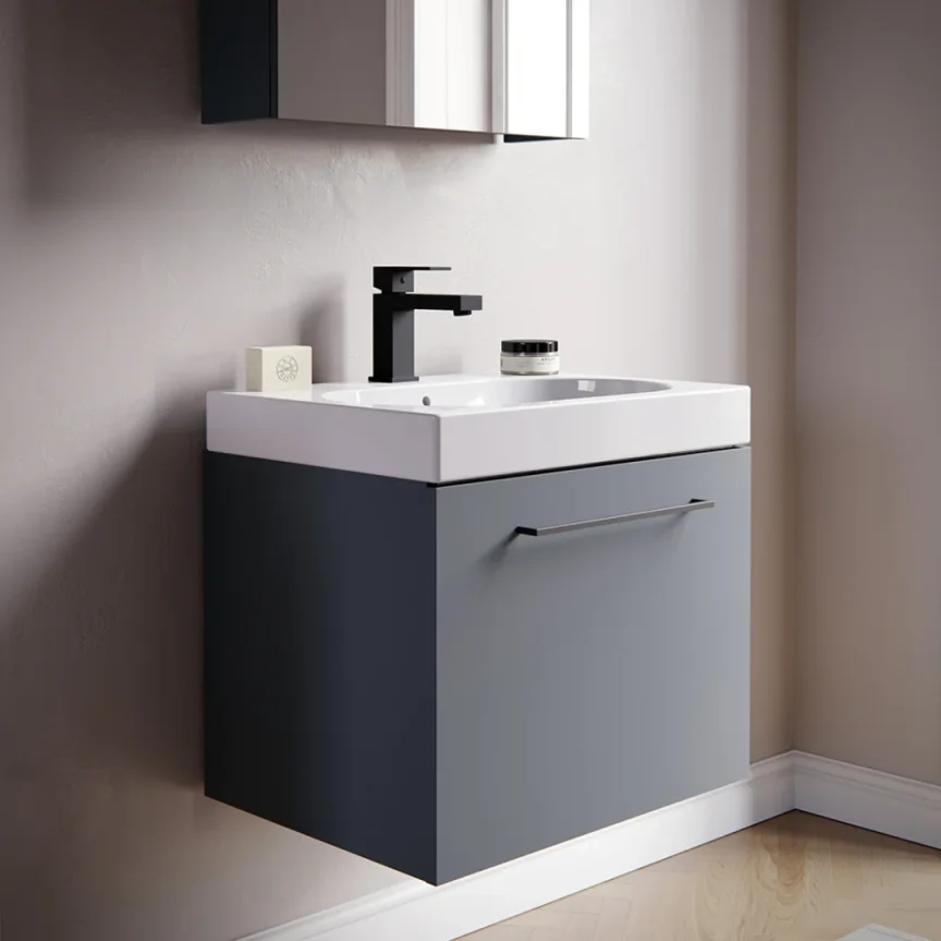 Saneux Austen 60cm 1 Drawer Wall Mounted Unit - Matte Iron Grey detail view - Image 3