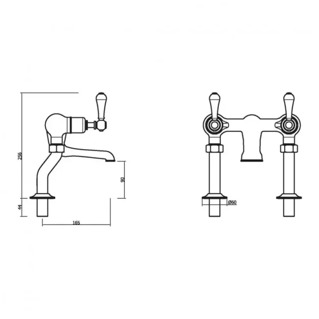 Crosswater Belgravia Lever Bath Filler Deck Mounted Chrome White Lever technical drawing - Image 4
