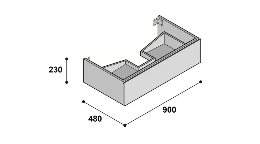 Faeber Mode 90 Basin Unit Slim Drawer Unit Matt White technical drawing - Image 2