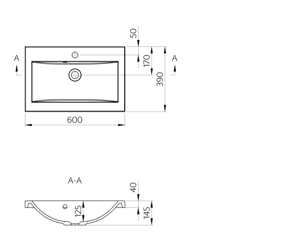 Faeber Silkstone Barcelona 600mm Gloss Basin technical drawing - Image 2