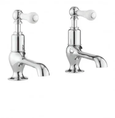 Crosswater Belgravia Lever Long Nose Basin Taps No Waste Deck Mounted Chrome White Lever