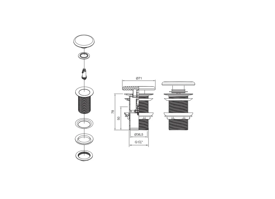Crosswater Basin Click Clack Gloss White (unslotted) Gloss White technical drawing - Image 3