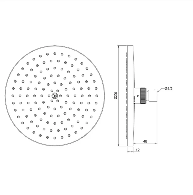 Crosswater Central Fixed Head 200mm Chrome technical drawing - Image 3
