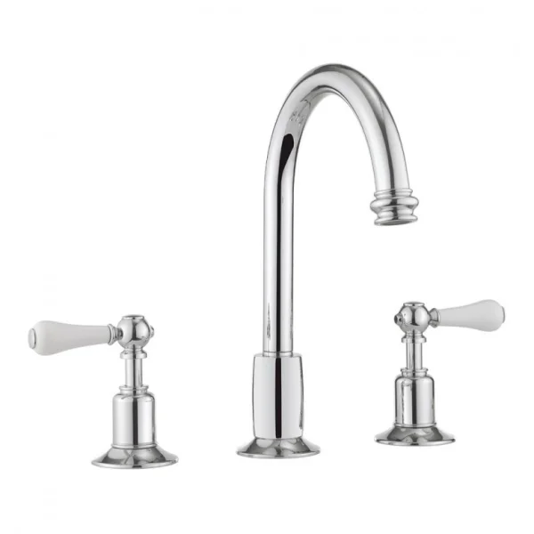 Crosswater Belgravia Lever 3 Tap Hole Basin Mixer With Waste Deck Mounted Chrome White Lever