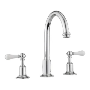 Crosswater Belgravia Lever 3 Tap Hole Basin Mixer With Waste Deck Mounted Chrome White Lever