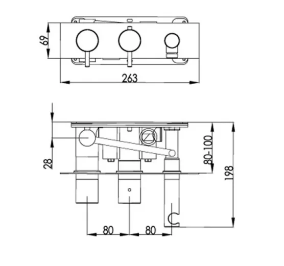 Just Taps Inox Thermostatic Concealed 2 Outlet Shower Valve technical drawing - Image 2