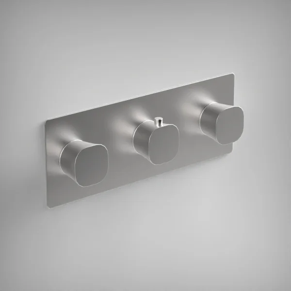 Ava Purity 2 Way 3 Handle Thermostatic Valve W/ Backplate - Brushed Stainless Steel