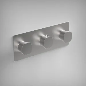 Ava Purity 2 Way 3 Handle Thermostatic Valve W/ Backplate - Brushed Stainless Steel