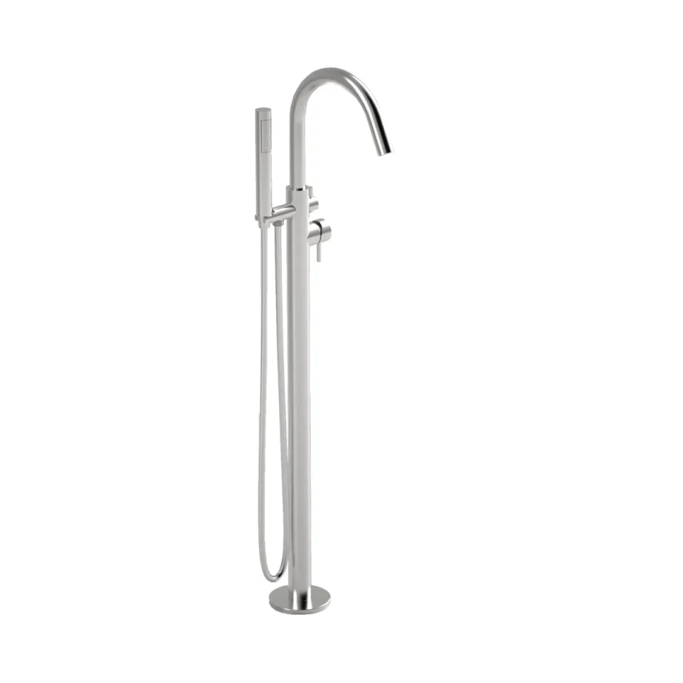 AVA Trend Floor Mounted Bath Shower Mixer Tap - Polished Stainless Steel detail view - Image 3