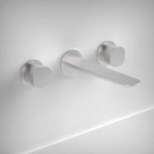 Ava Purity 3 Hole Wall Mounted Basin Mixer W/ Flanges - Brushed Stainless Steel