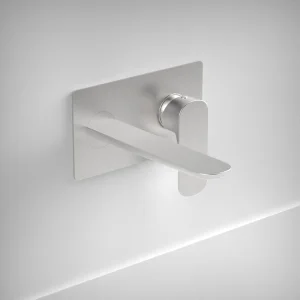 Ava Purity 2 Hole Wall Mounted Basin Mixer With Back Plate - Brushed Stainless Steel