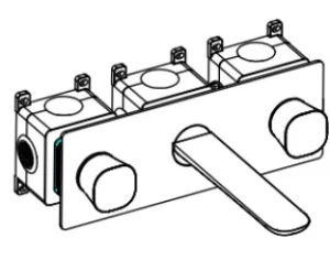 Ava Purity 3 Hole Wall Mounted Bath Mixer W/ Backplate - Brushed Stainless Steel