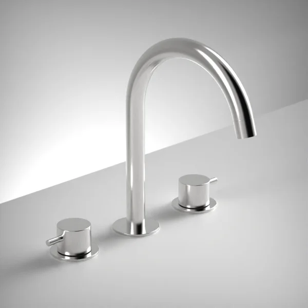 Ava Trend 3 Hole Deck Mounted Basin Mixer W/ Flanges - Polished Stainless Steel