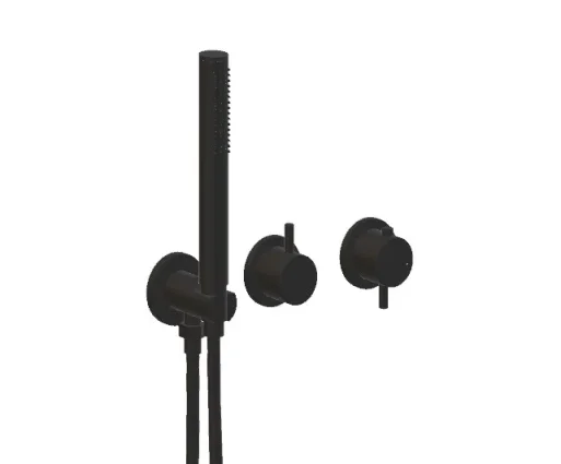 Ava Trend 2 Way 2 Handle Thermostatic Valve With Built In Hand Shower W/3 Hole Flanges - Brushed Black detail view - Image 2