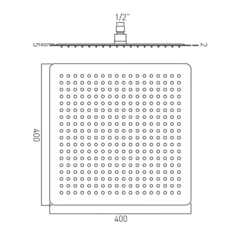 Vado Aquablade Single Function Easy Clean Slim Line Square Shower Head, 400mm (16") Chrome technical drawing - Image 3