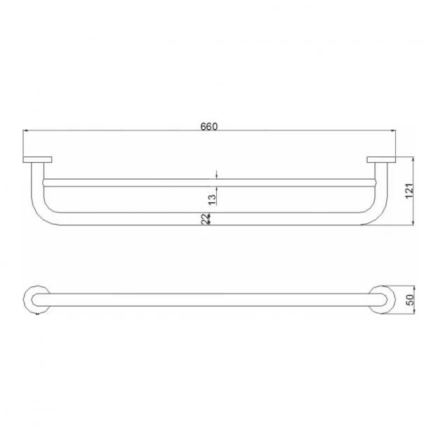 Crosswater Central Towel Rail Double 660mm Chrome technical drawing - Image 3