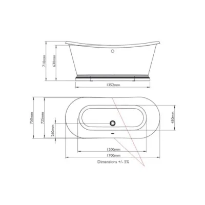 Bc Designs 1700mm Acrylic Boat Bath White detail view - Image 2