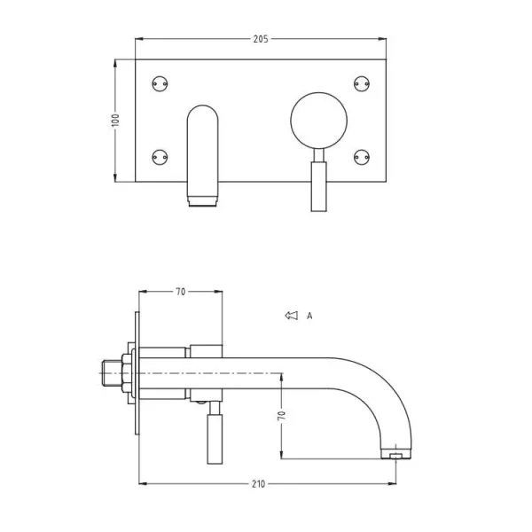 Crosswater Design 2 Hole Wall Mounted Basin Tap Set with 21cm Spout Chrome technical drawing - Image 4