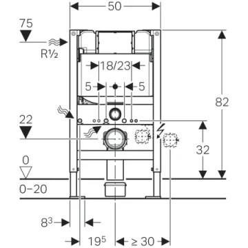 Geberit Duofix Frame For Wall-hung Wc, 82 Cm, With Kappa Concealed Cistern 15 Cm detail view - Image 2