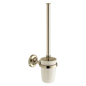 Booth & Co. Toilet Brush And Ceramic Holder Bright Nickel & Crackled White