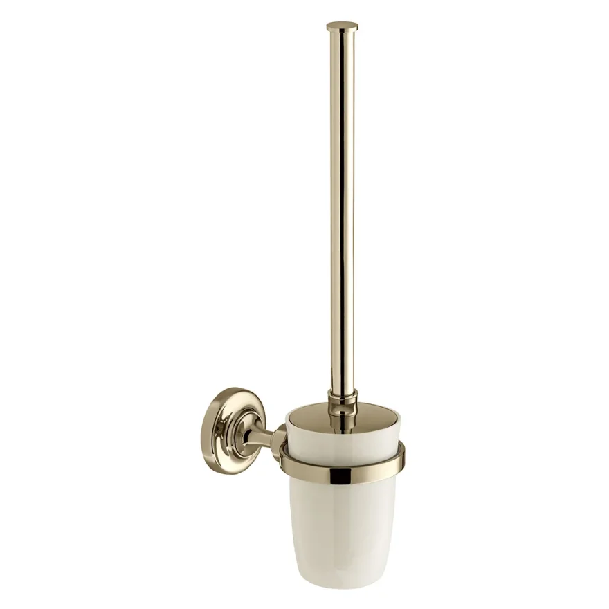 Booth & Co. Toilet Brush And Ceramic Holder Bright Nickel & Crackled White product image - Image 1