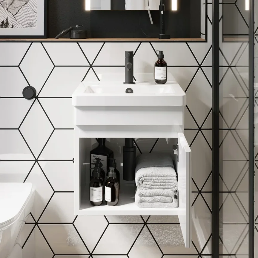 Saneux Air 40cm 1 Door Wall Mounted Unit - Gloss White detail view - Image 2