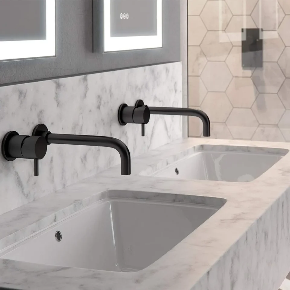 Crosswater Mpro Basin 2 Hole Set Wall Mounted Matt Black detail view - Image 4