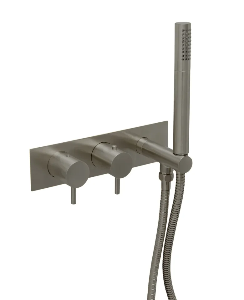 Just Taps Vos Thermostatic Concealed 2 Outlet Shower Valve With Attached Handset Brushed Black product image - Image 1