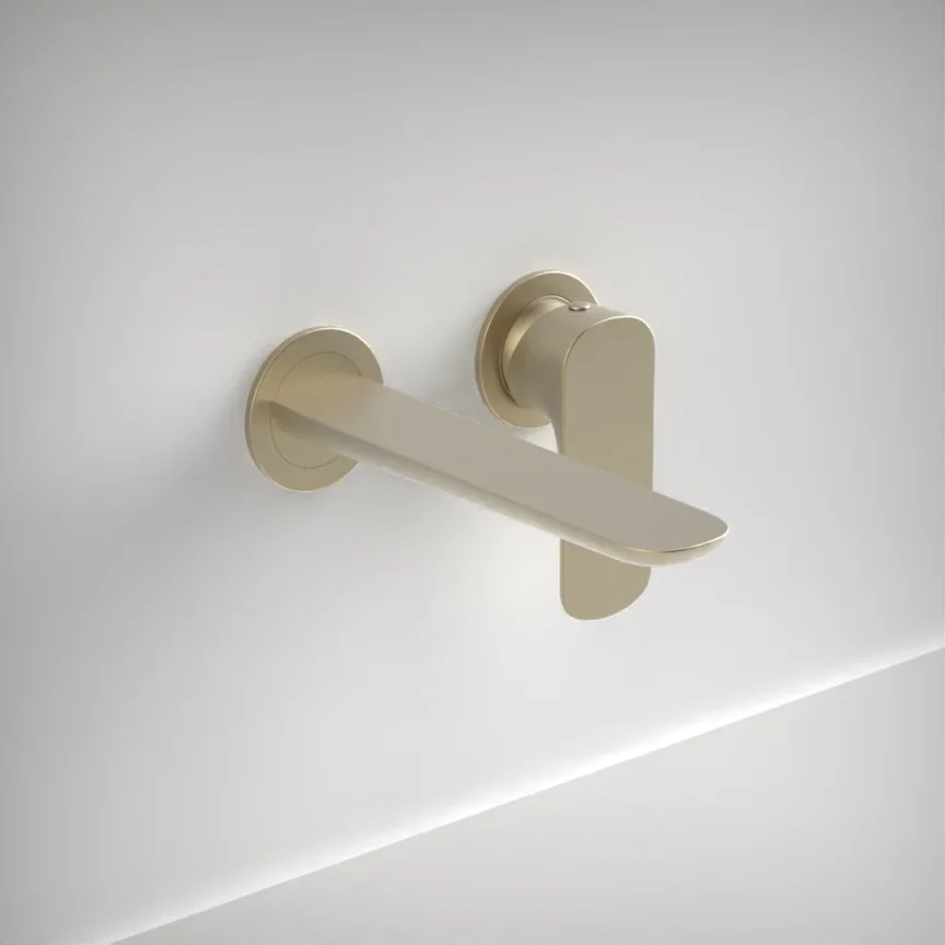 Ava Purity 2 Hole Wall Mounted Basin Mixer W/ Flanges - Brushed Brass product image - Image 1