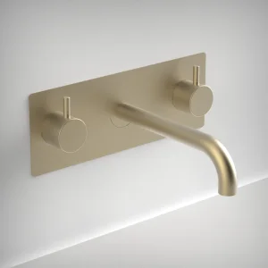 Ava Trend 3 Hole Wall Mounted Bath Mixer W/ Backplate - Brushed Brass