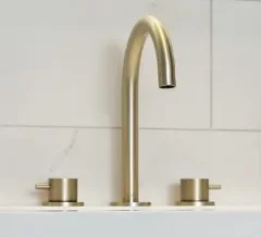 Ava Trend 3 Hole Deck Mounted Basin Mixer W/ Flanges - Brushed Brass detail view - Image 3