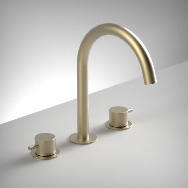Ava Trend 3 Hole Deck Mounted Basin Mixer W/ Flanges - Brushed Brass