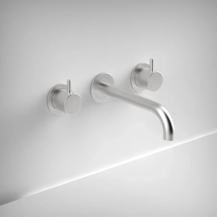 Ava Trend 3 Hole Wall Mounted Basin Mixer W/ Flanges - Brushed Stainless Steel product image - Image 1