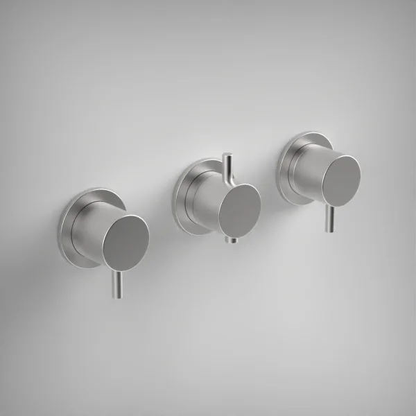 Ava Trend 3 Way 3 Handle Thermostatic Valve W/ Flanges - Brushed Stainless Steel