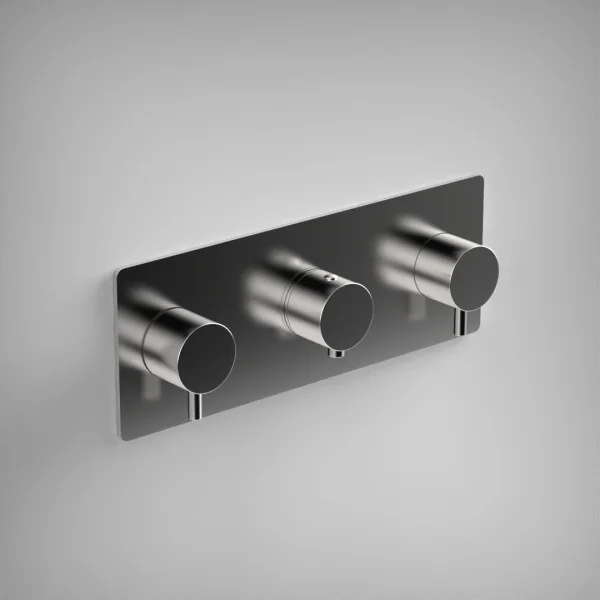 Ava Trend 4 Way 3 Handle Thermostat Valve W/backplate - Polished Stainless Steel