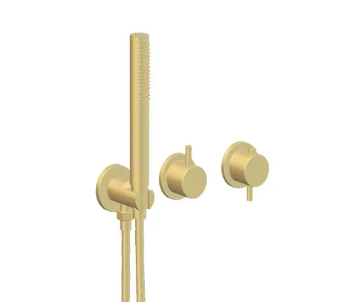 Ava Trend 2 Way 2 Handle Thermostatic Valve With Built In Hand Shower W/3 Hole Flanges - Brushed Brass detail view - Image 2