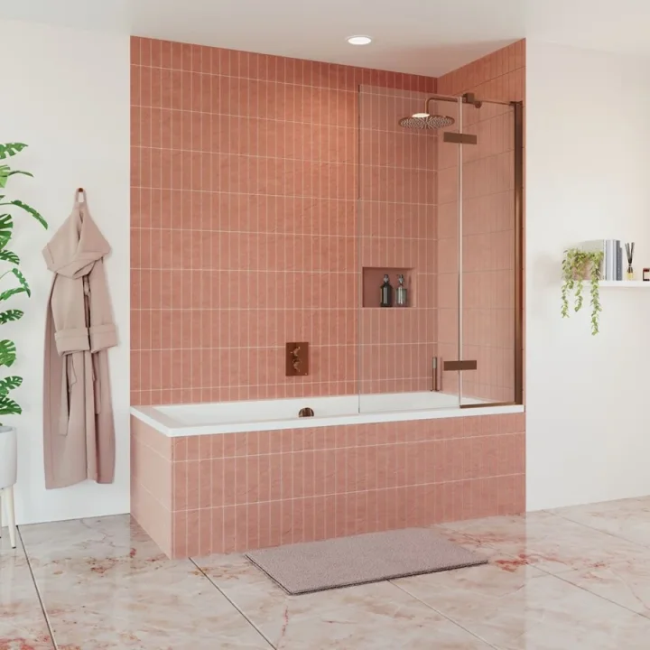 Crosswater Optix Hinged Bath Screen 180 Brushed Bronze Right Hand product image - Image 1