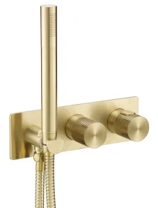 Just Taps Evo Thermostatic Concealed 2 Outlet Shower Valve with Handset Brushed Brass