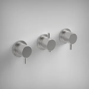 Ava Trend 4 Way 3 Handle Thermostat Valve W/Flange - Brushed Stainless Steel