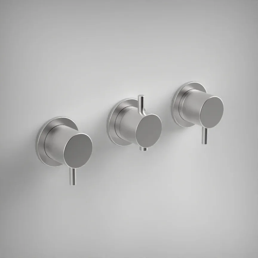 Ava Trend 4 Way 3 Handle Thermostat Valve W/Flange - Brushed Stainless Steel product image - Image 1