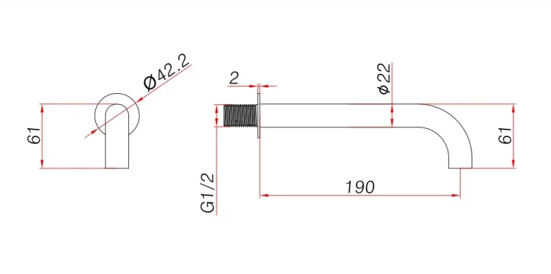 Ava Trend Wall Mounted Bath Spout - Brushed Brass technical drawing - Image 2