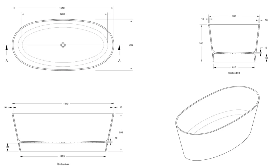 Bc Designs Sorpressa Bath 1510 X 760 (no Waste) Gunmetal detail view - Image 2