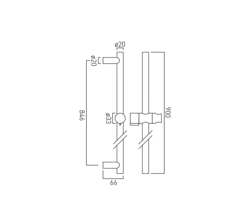 Vado Space Slide Rail Kit With Twist Control With Shower Hose And Hose Retainer Chrome technical drawing - Image 3