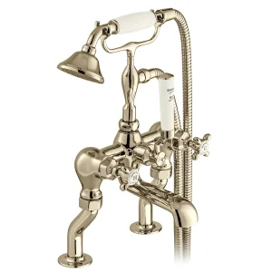 Booth & Co. Deck Mounted Bath Shower Mixer With Shower Kit Bright Nickel & Crackled White