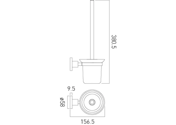 Vado Elements Toilet Brush And Holder Wall Mounted Chrome technical drawing - Image 2