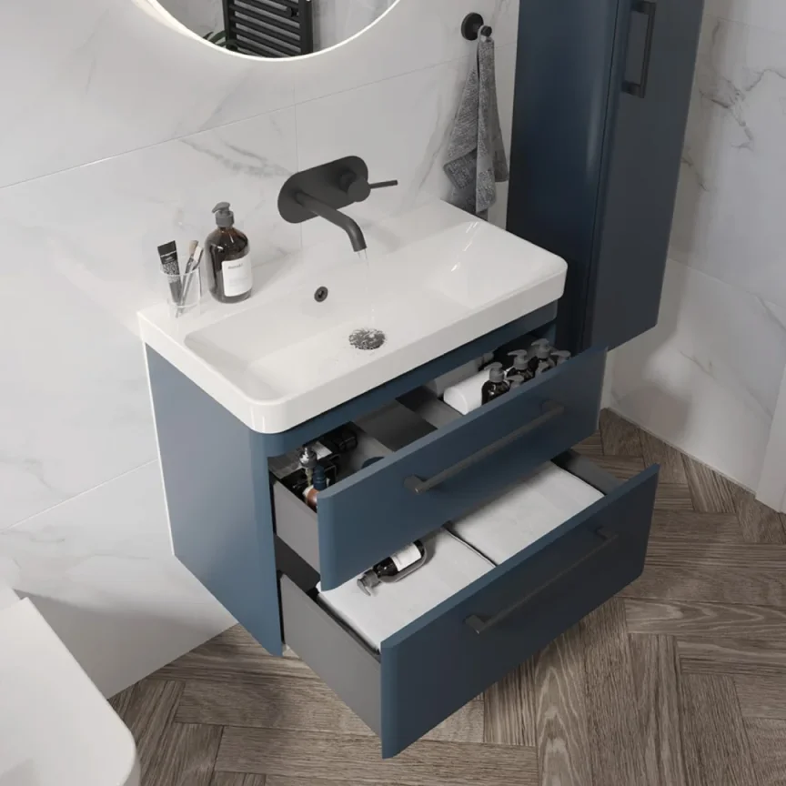 Saneux Hyde 70cm 2 Drawer Wall Mounted Unit - Matte Fiord detail view - Image 2