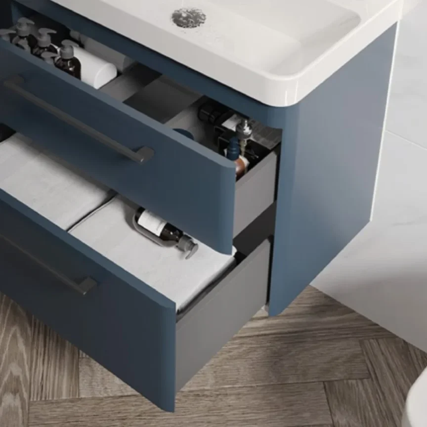 Saneux Hyde 70cm 2 Drawer Wall Mounted Unit - Matte Fiord detail view - Image 3