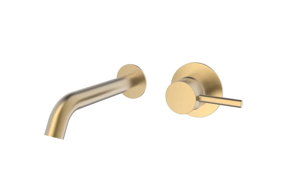 Saneux Cos Wall Mounted 2 Plate Basin Mixer - Brushed Brass product image - Image 1
