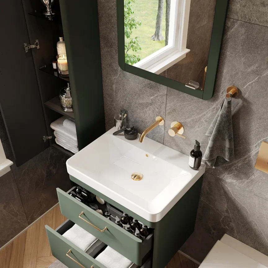 Saneux Hyde 55cm 1 Door Recessed Electric Mirror Cabinet (rh) - Matte Sage detail view - Image 3